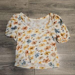 Anthropologie Sz L Floral Puff Sleeve Top